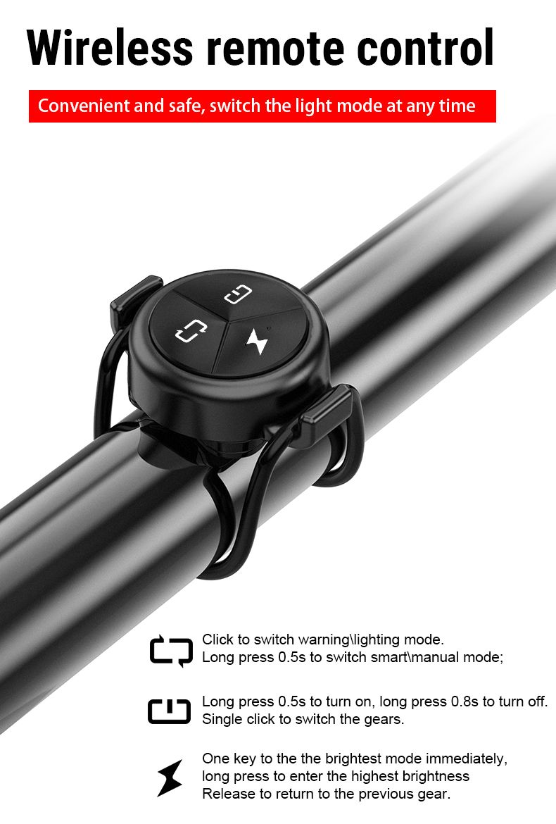 TOWILD CL1200 1200LM Cyklistické světlo USB nabíjecí přední lampa s bezdrátovým dálkovým ovládáním pro bezpečnost při noční cyklistice