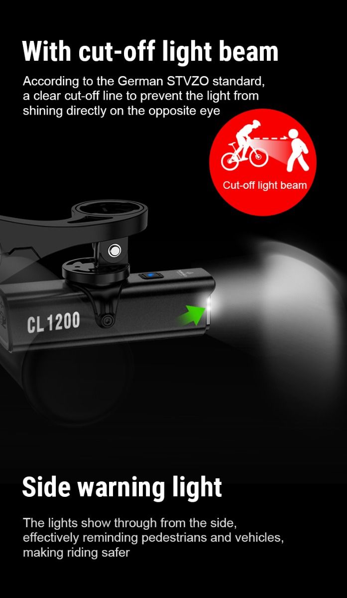 TOWILD CL1200 1200LM Cyklistické světlo USB nabíjecí přední lampa s bezdrátovým dálkovým ovládáním pro bezpečnost při noční cyklistice
