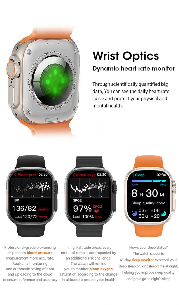 49mm Chytré hodinky Ultra 9 Bluetooth volání NFC kompas GPS sledování trasy IP68 chytré hodinky