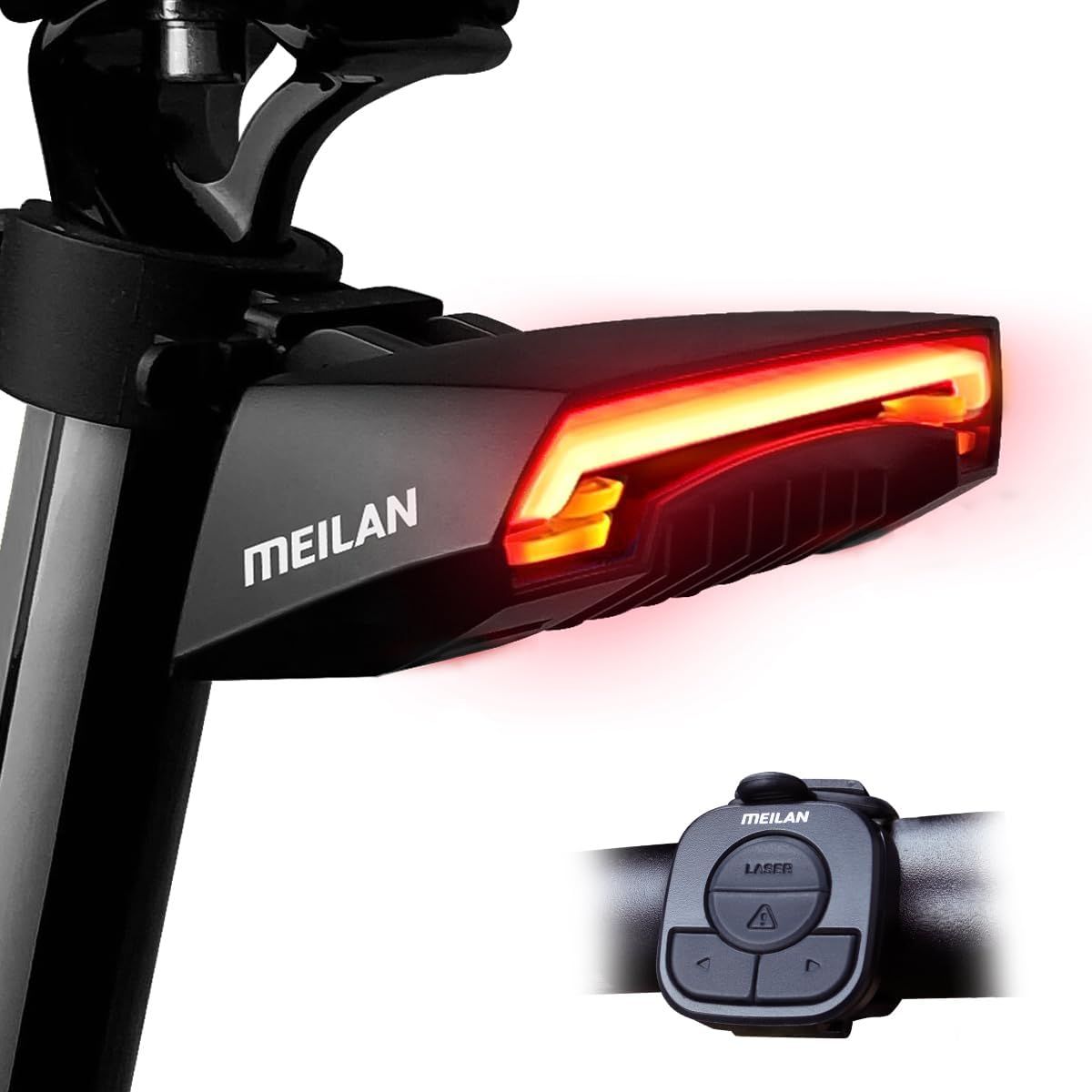 Meilan X5 Chytré zadní světlo na kolo: Blinkry, auto brzda, dálkové ovládání. USB, pro vaši bezpečnost!