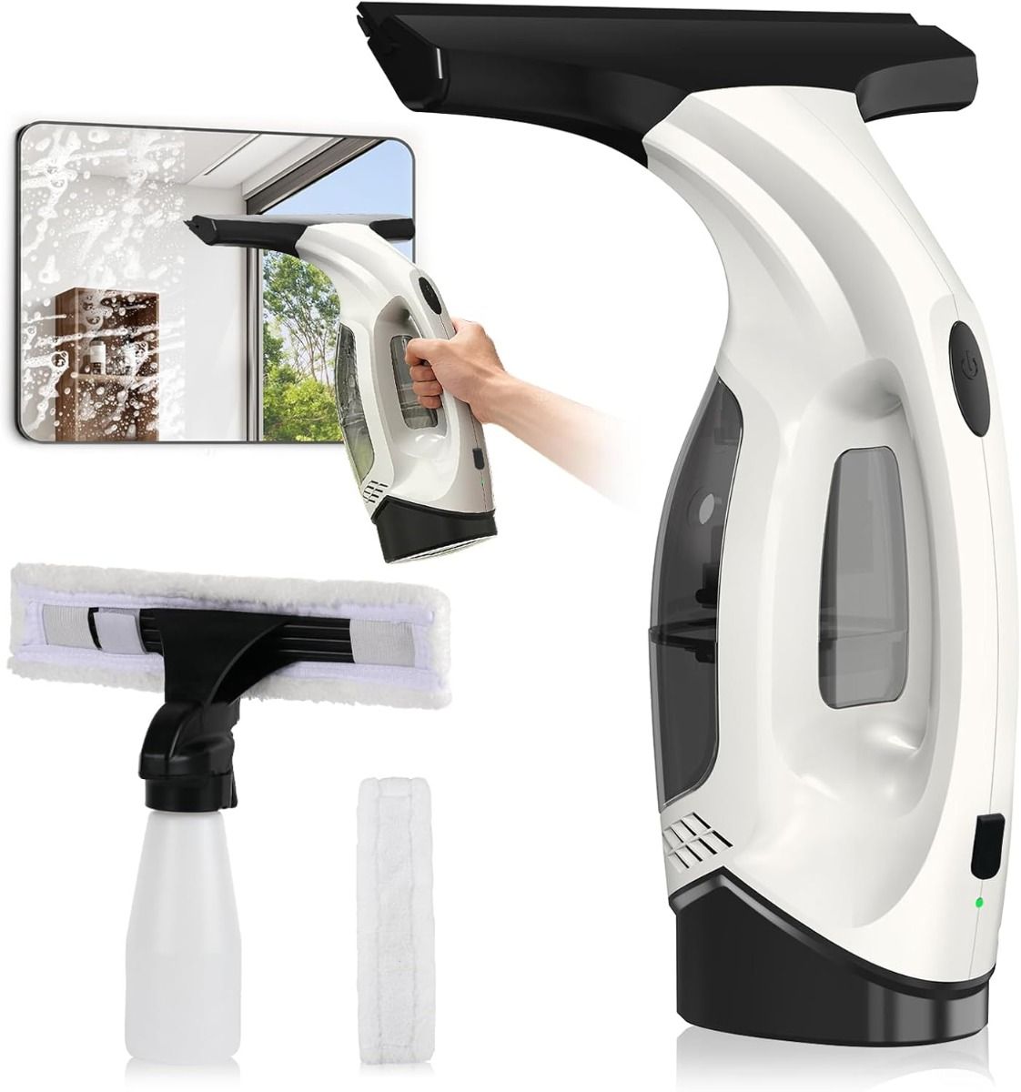 Window Vacuum Squeegee Cordless, 2000Pa Electric Window Cleaner Tool with 2200mAh & 150ml Water Collection Tank, Cleaning Kit Shower Squeegee for Glass Doors, Tiles, Mirrors