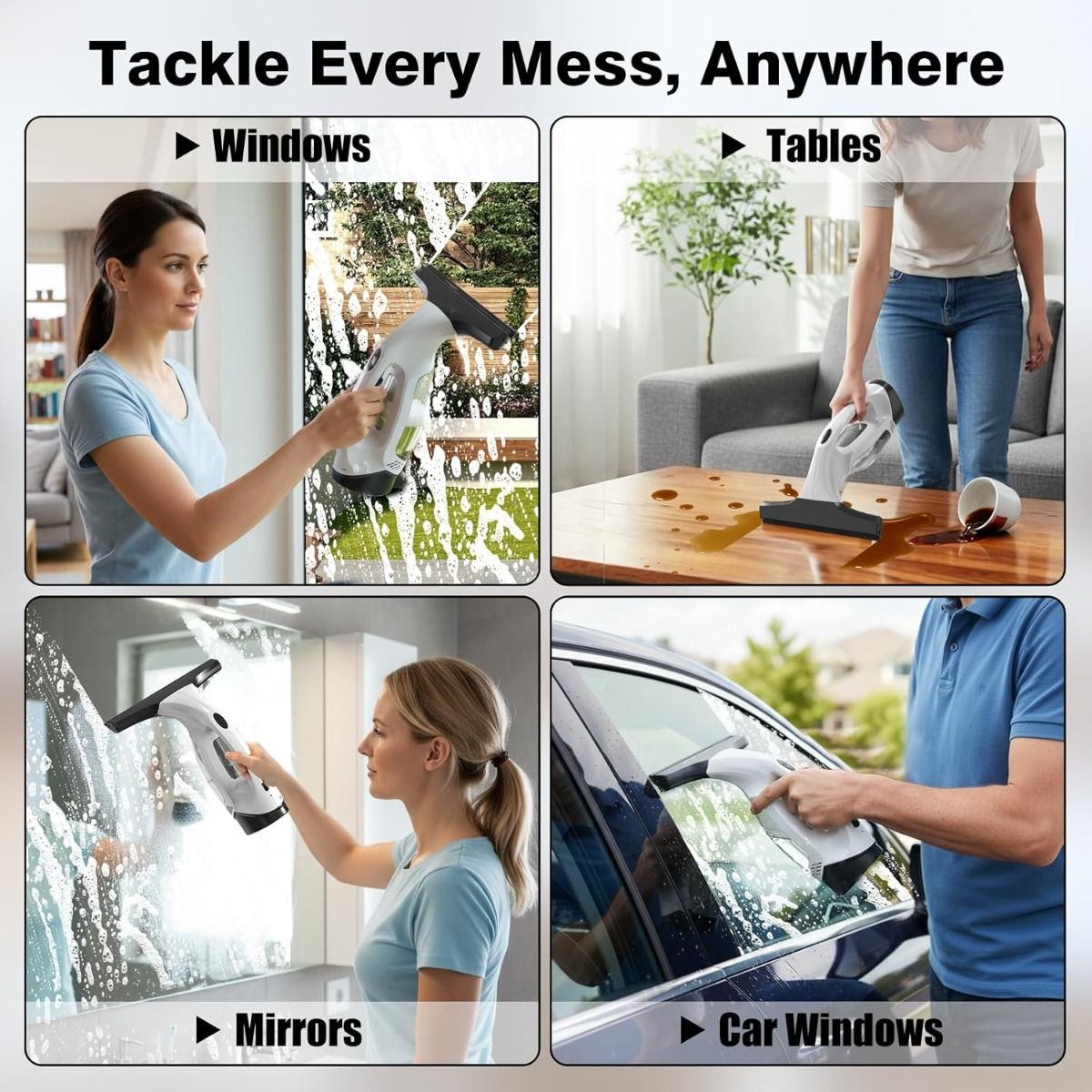 Window Vacuum Squeegee Cordless, 2000Pa Electric Window Cleaner Tool with 2200mAh & 150ml Water Collection Tank, Cleaning Kit Shower Squeegee for Glass Doors, Tiles, Mirrors